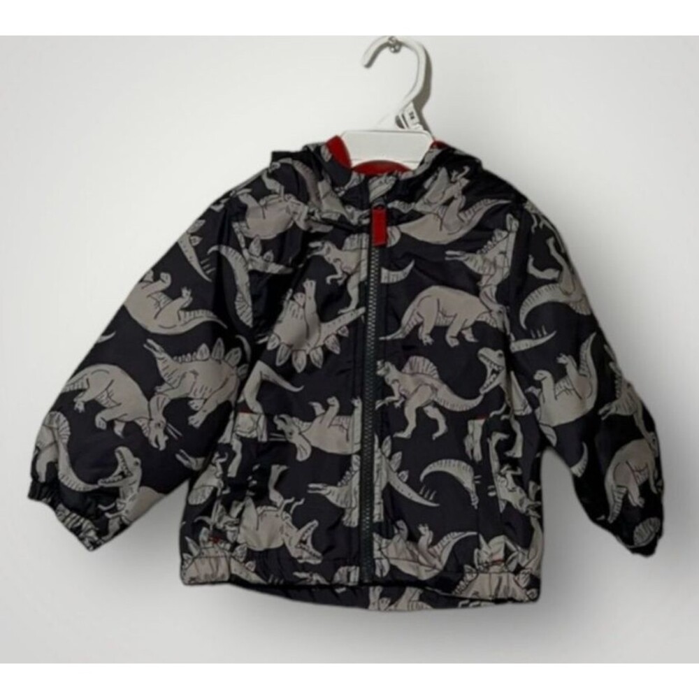 Carters Jacket 12 Mo Boy Gray Dinosaur Fleece Lined Midweight Water Resistant